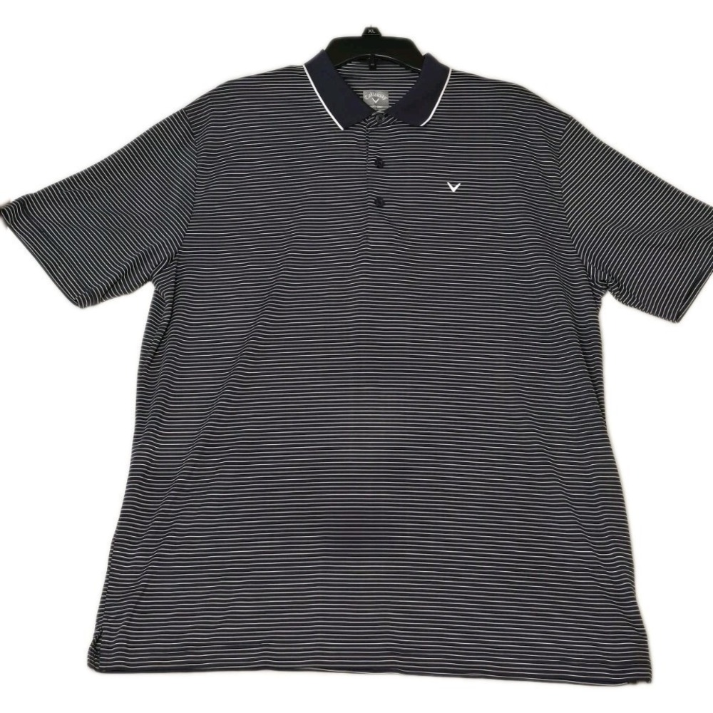 NEW Callaway Mens Opti-Dri Golf Polo Shirt L Navy White Striped Short Sleeve